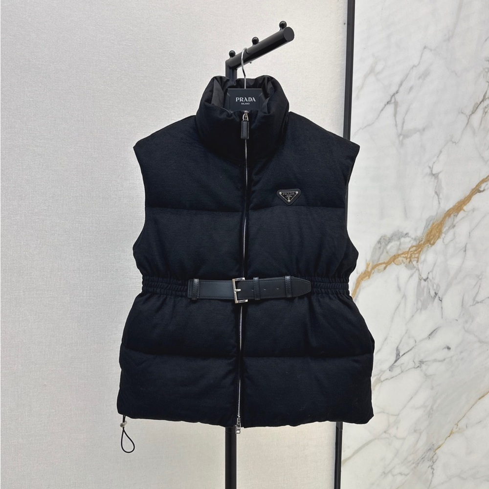 Prada Black Quilted Belted Down Gilet